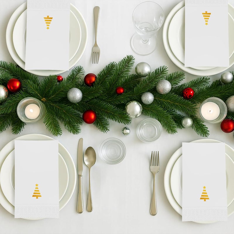 Tbsone Christmas Paper Napkins Disposable: Guest Dinner Hand Towels, Gold Foil Christmas Trees Design for Table Decor, Bathroom, Home, Kitchen, Holiday Cocktail Party (50 Pack) - Image 3